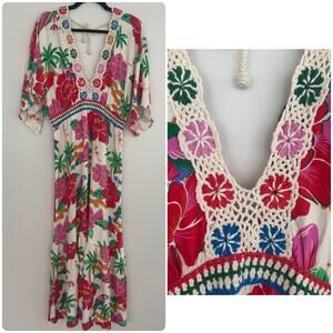 Farm Rio for Anthropologie Crochet Floral, Tropical Dress